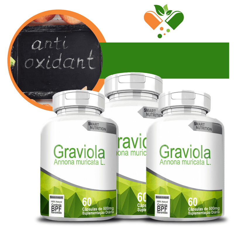 Kit com 3 Graviola 500mg 60 Cápsulas