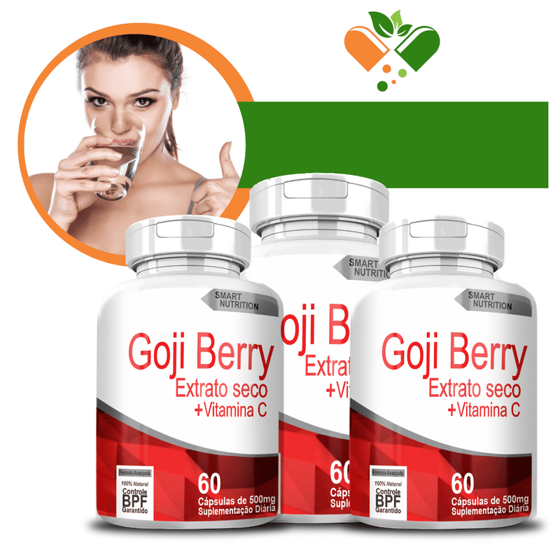 Kit com 3 Goji Berry Extrato Seco + Vitamina C 500mg 60 Cápsulas