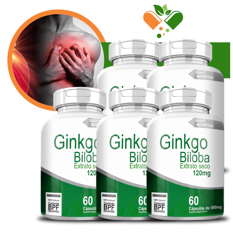 Kit com 5 Ginkgo Biloba Ext. Seco(120mg) 500mg 60 Cápsulas