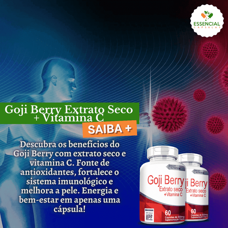 Kit com 3 Goji Berry Extrato Seco + Vitamina C 500mg 60 Cápsulas