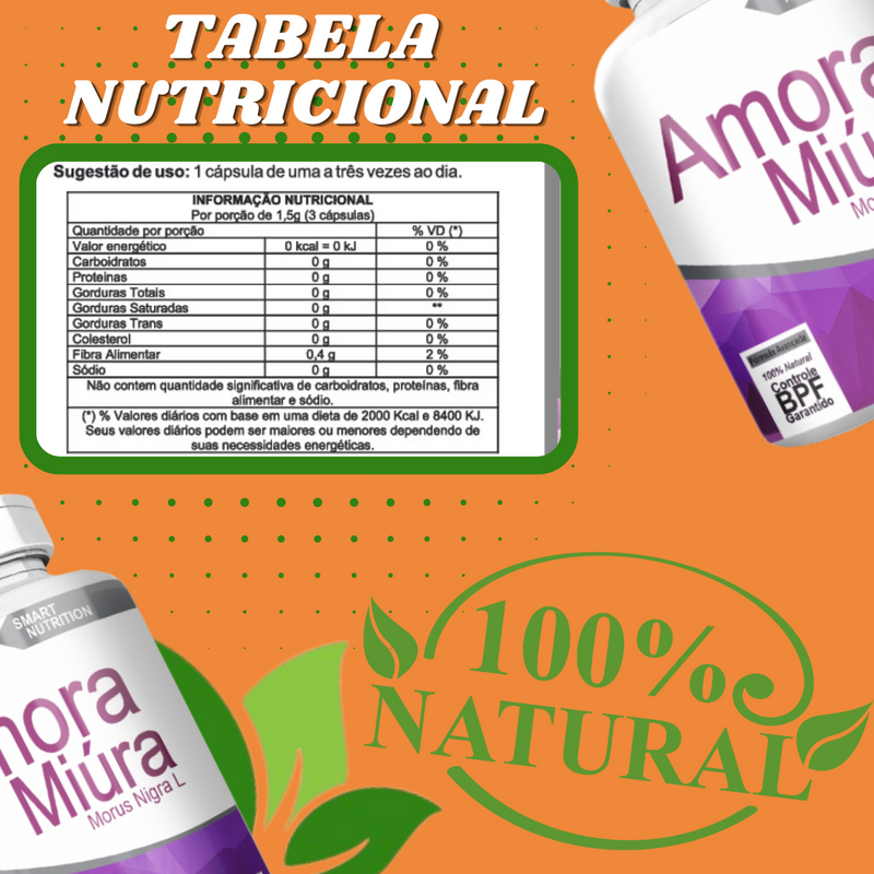 Kit com 5 Potes Amora Miura  500mg 120 Cápsulas Sabor:Sem Sabor