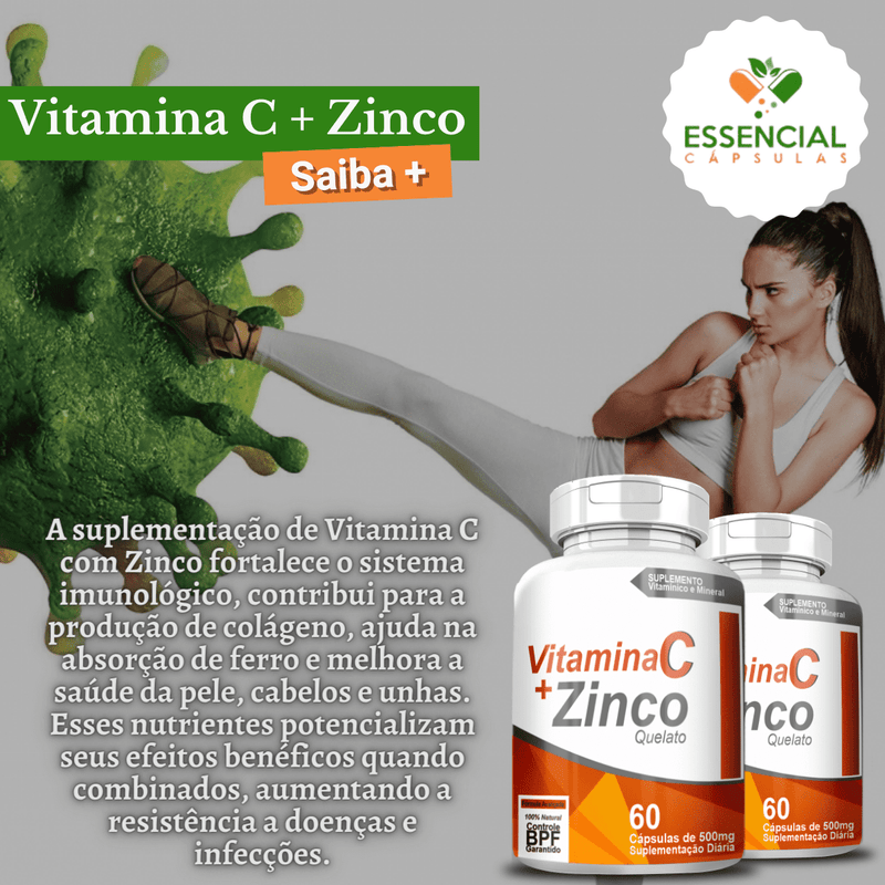 Kit com 3 Potes Vitamina C + Zinco 500mg C/60 Cápsulas