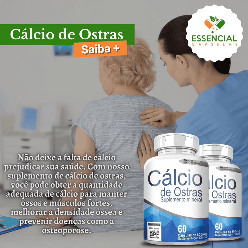 Kit com 3 Potes Cálcio De Ostras 800mg 60 Cápsulas