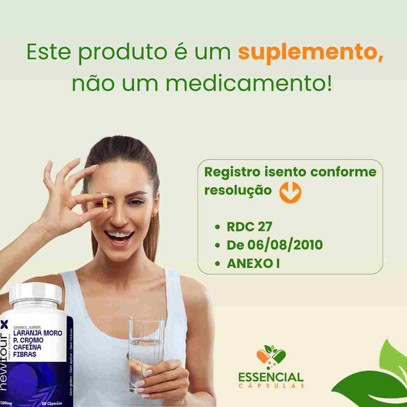 LARANJA MORO + PICOLINATO DE CROMO + CAFÉINA + FIBRAS 60 CÁPSULAS