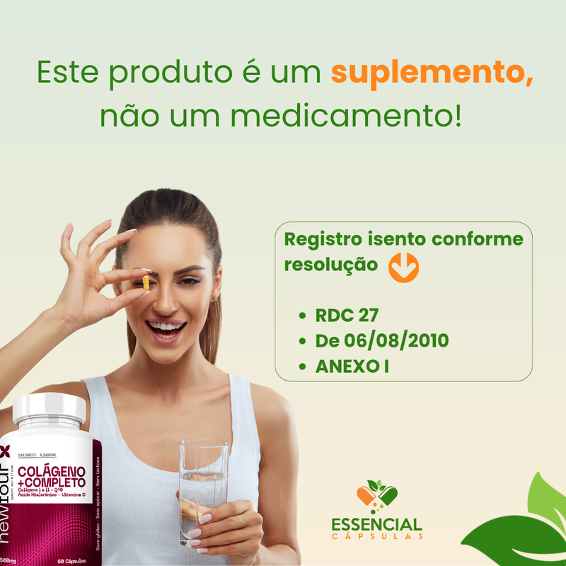 COLÁGENO + COMPLETO - COLÁGENO I E II , Q10 , ÁCIDO HIALURÔNICO , VITAMINA C KIT COM 3 POTES COM TOTAL DE 180 CAPSULAS