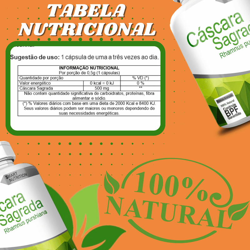 Compre 2 Leve 3 Potes Cascara Sagrada 500mg 60 Cápsulas
