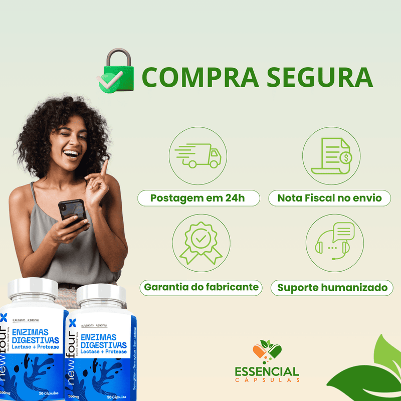 ENZIMAS DIGESTIVAS  LACTASE + PROTEASE KIT COM 3 POTES COM TOTAL DE 90 CAPSULAS