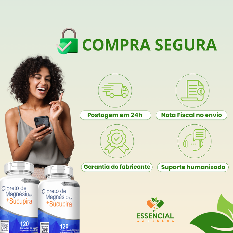 Kit com 3 Cloreto De Magnésio P.A com Sucupira 500mg 120 cápsulas