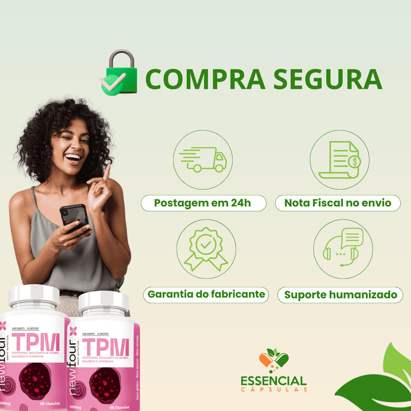 TRIPTOFANO  + PICOLINATO DE CROMO + BISGLICINATO DE MAGNÉSIO  + VITAMINA B6 + INOSITOL  KIT C/ 3 POTES  TOTAL DE 180 CAP
