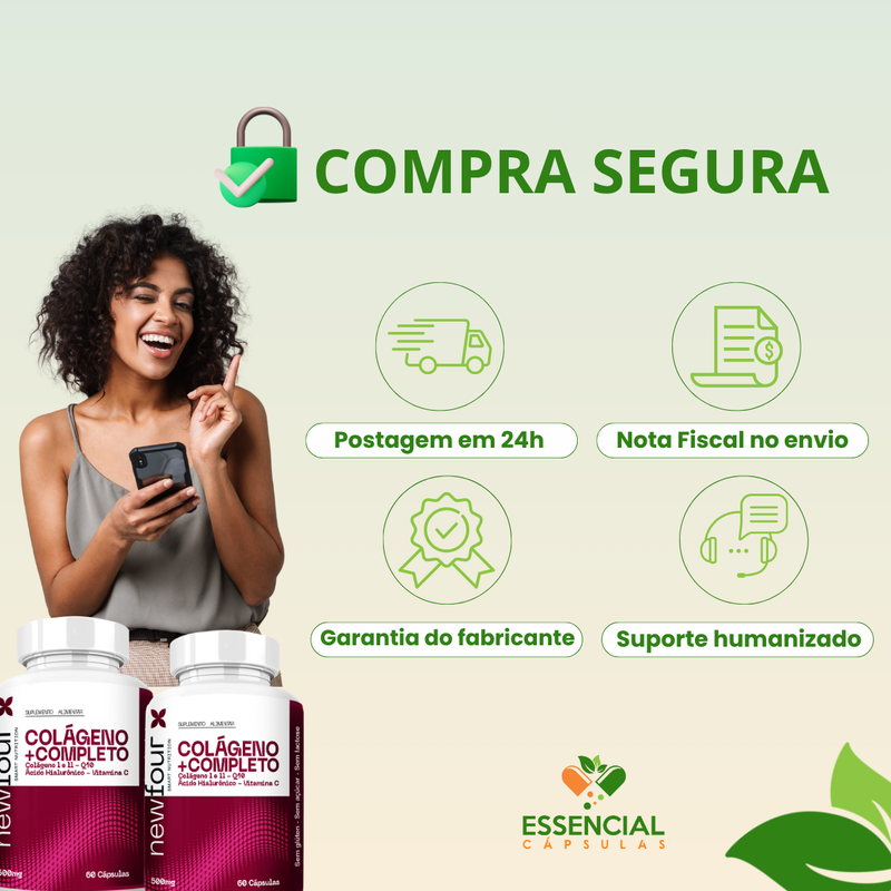 COLÁGENO + COMPLETO - COLÁGENO I E II , Q10 , ÁCIDO HIALURÔNICO , VITAMINA C KIT COM 3 POTES COM TOTAL DE 180 CAPSULAS