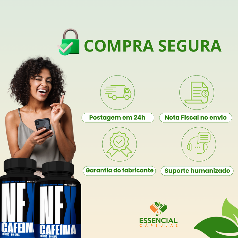 CAFEÍNA KIT COM 5 POTES COM TOTAL DE 300 CAPSULAS