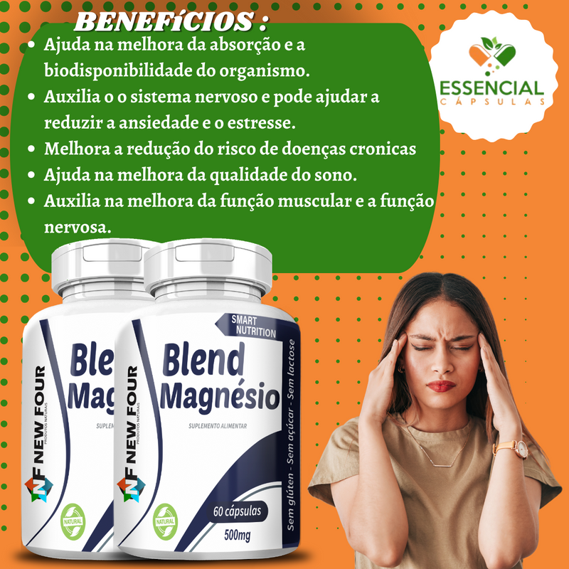 Blend de Magnésio 500mg 60 Cápsulas