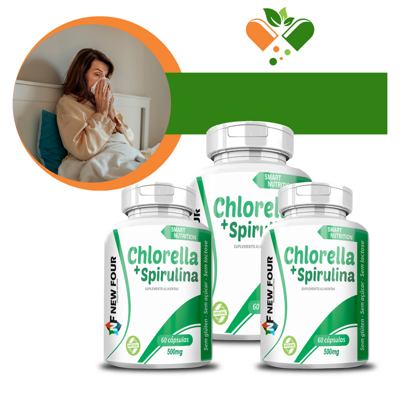 Kit Com 3 Potes Chlorella + Spirulina 500mg 60 Cápsulas