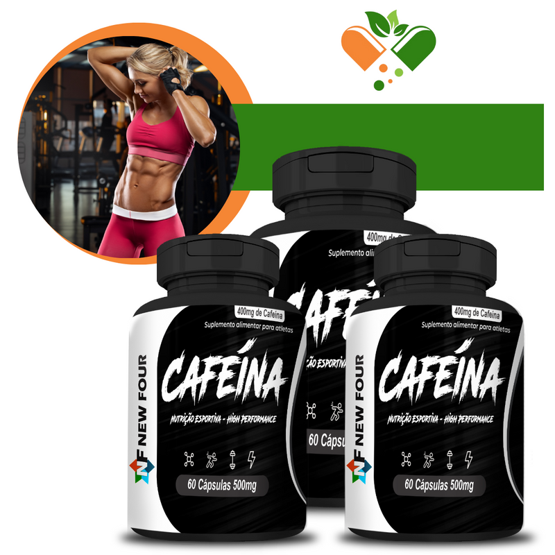 Kit Com 3 Potes Cafeína 400mg 60 Cápsulas