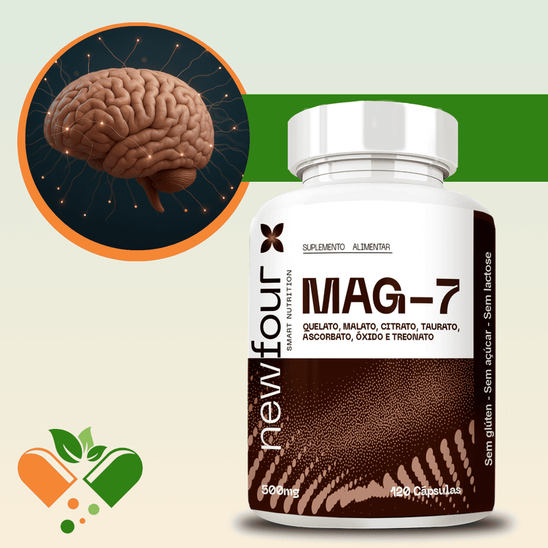 MAG-7 - QUELATO + MALATO+ CITRATO +TAURATO + ASCORBATO + OXIDO E TREONATO 120 CÁPSULAS
