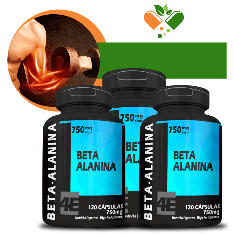 KIT COM 3 POTES BETA ALANINA 750MG 120 CAPSULAS