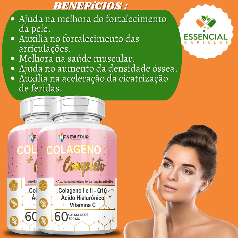 Kit Com 3 Potes Colágeno + Completo 500mg 60 Cápsulas