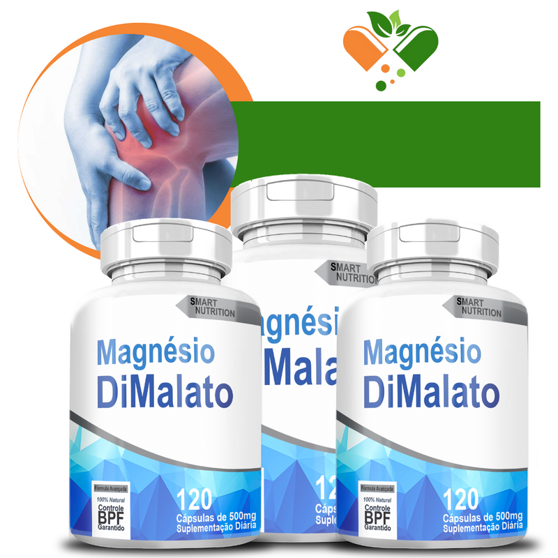 Kit Com 3 Potes Magnésio Dimalato 500mg 120 Cápsulas