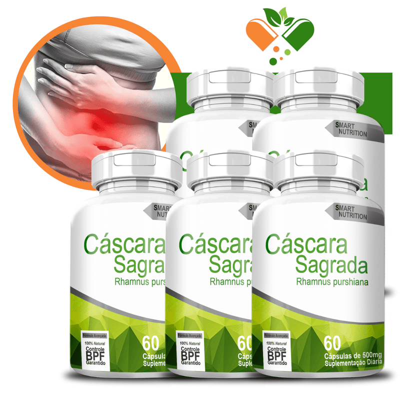 Kit com 5 Potes Cascara Sagrada 500mg 60 Cápsulas