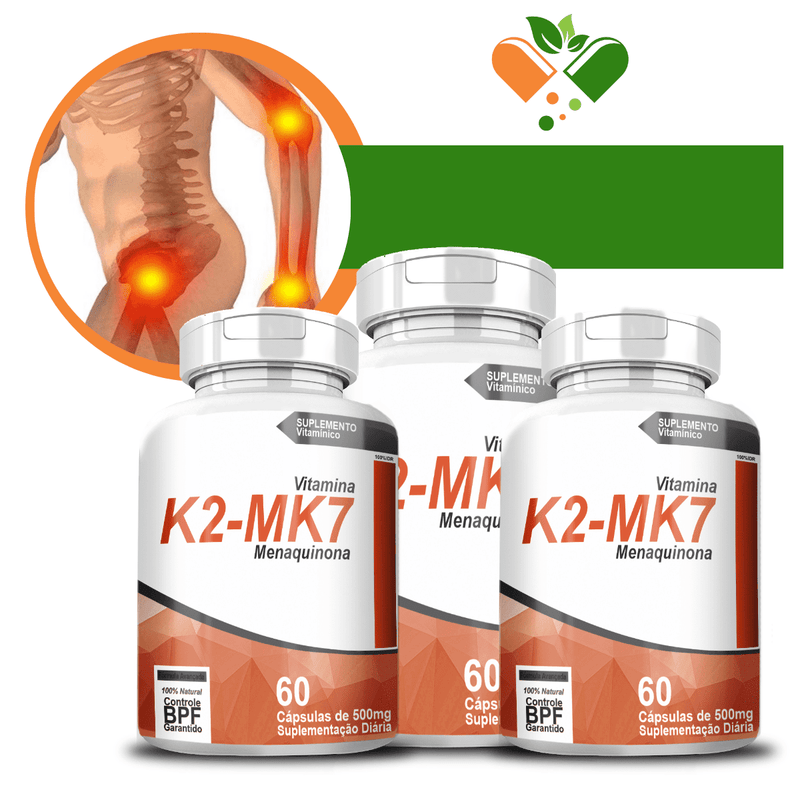 Kit com 3 Potes K2-mk7 500mg 60 Cápsulas