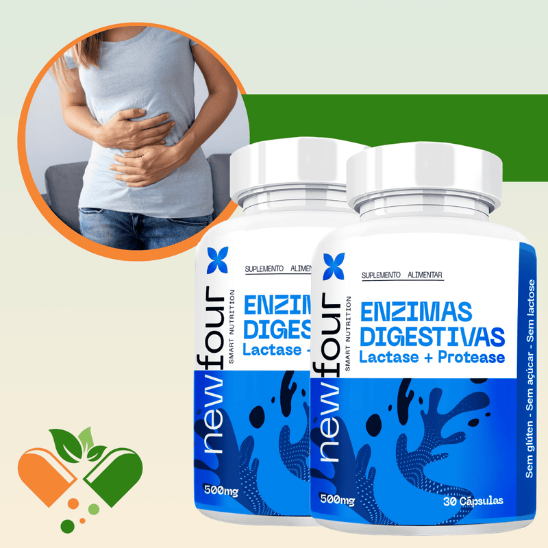ENZIMAS DIGESTIVAS  LACTASE + PROTEASE KIT COM 2 POTES COM TOTAL DE 60 CAPSULAS