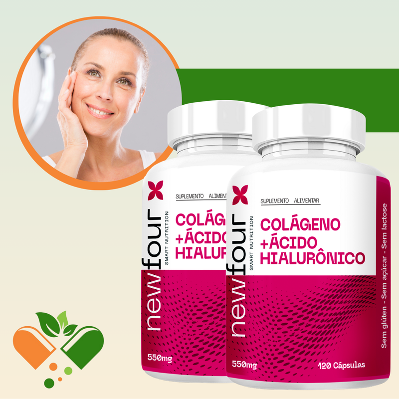 COLÁGENO + ÁCIDO HIALURÔNICO KIT COM 2 POTES COM TOTAL DE 240 CAPSULAS