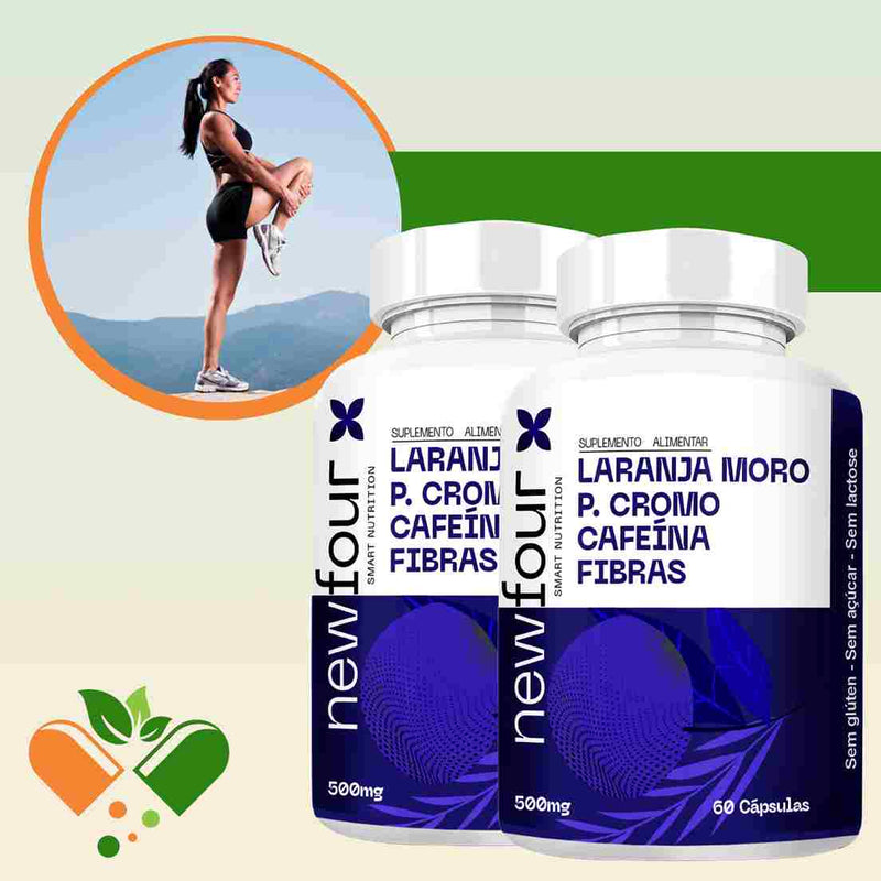 LARANJA MORO + PICOLINATO DE CROMO + CAFÉINA + FIBRAS KIT COM 2 POTES COM TOTAL DE 120 CAPSULAS