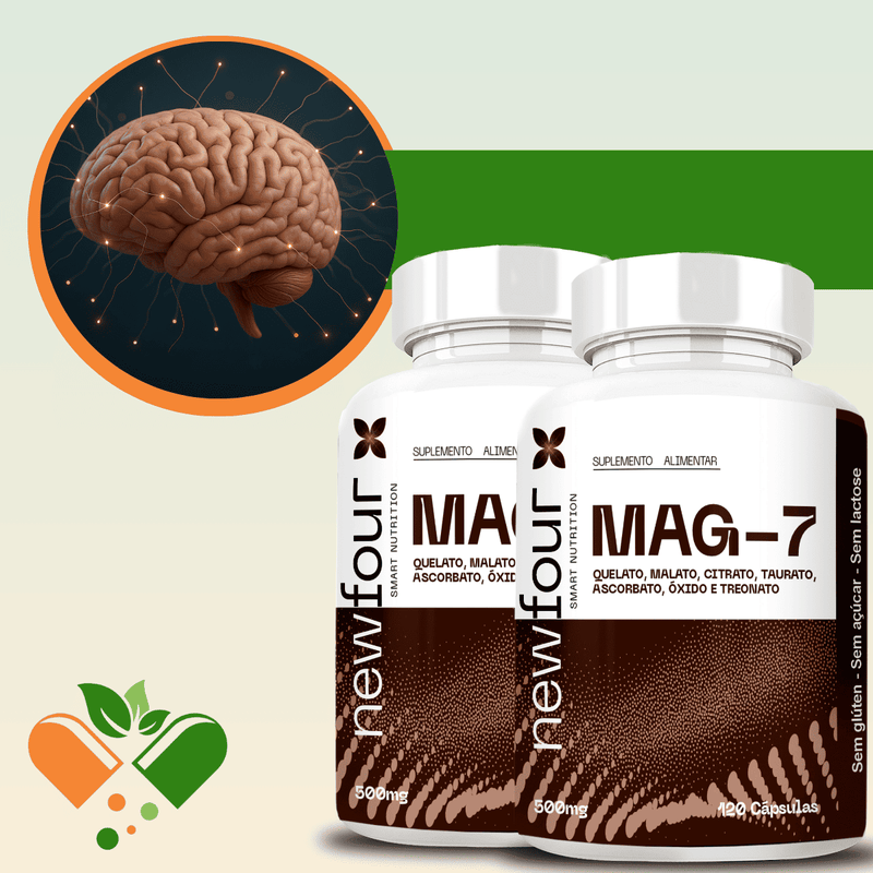 MAG-7 QUELATO + MALATO+ CITRATO +TAURATO + ASCORBATO + OXIDO E TREONATO KIT COM 2 POTES COM TOTAL DE 240 CAPSULAS