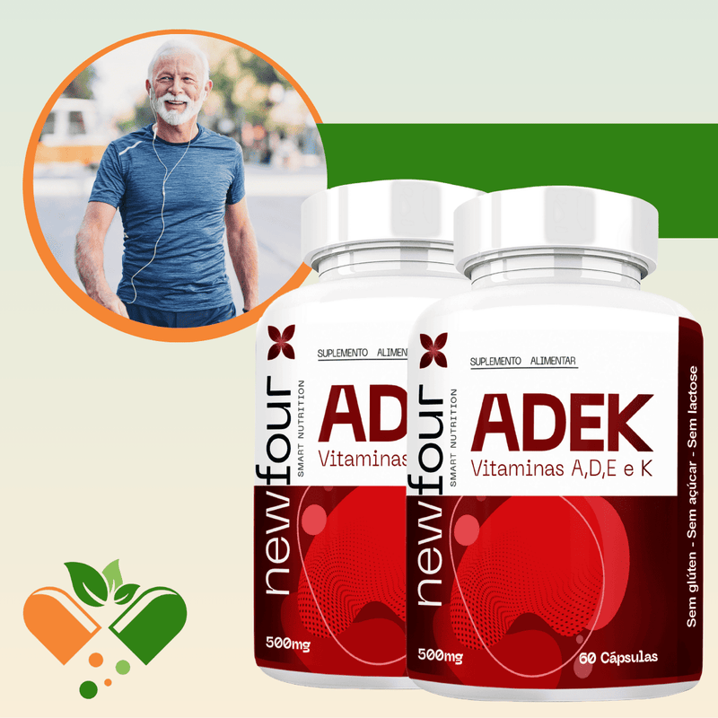 ADEK  VITAMINAS A, D , E , K KIT COM 2 POTES COM TOTAL DE 120 CAPSULAS
