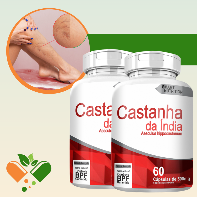 CASTANHA DA ÍNDIA  KIT COM 2 POTES COM TOTAL DE 120 CAPSULAS