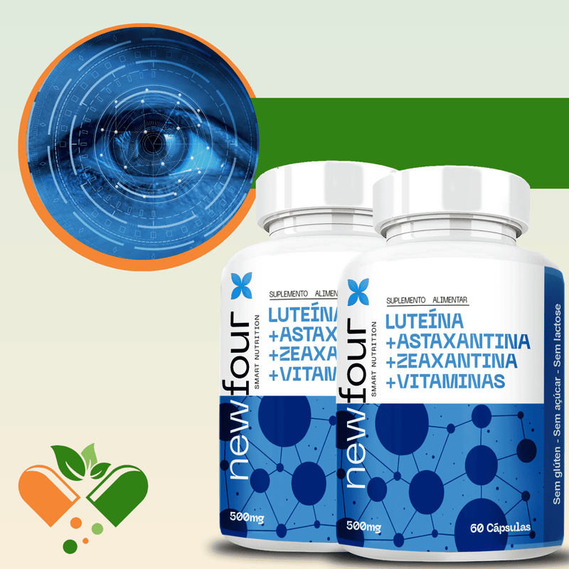 LUTEÍNA + ASTAXANTINA + ZEAXANTINA +VITAMINAS KIT COM 2 POTES COM TOTAL DE 120 CAPSULAS