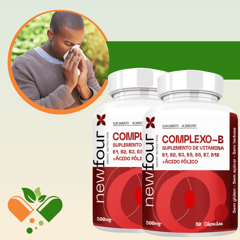 COMPLEXO-B SUPLEMENTO DE VITAMINA B1, B2, B3, B5, B6, B7, B12 + ÁCIDO FÓLICO KIT COM 2 POTES COM TOTAL DE 120 CAPSULAS