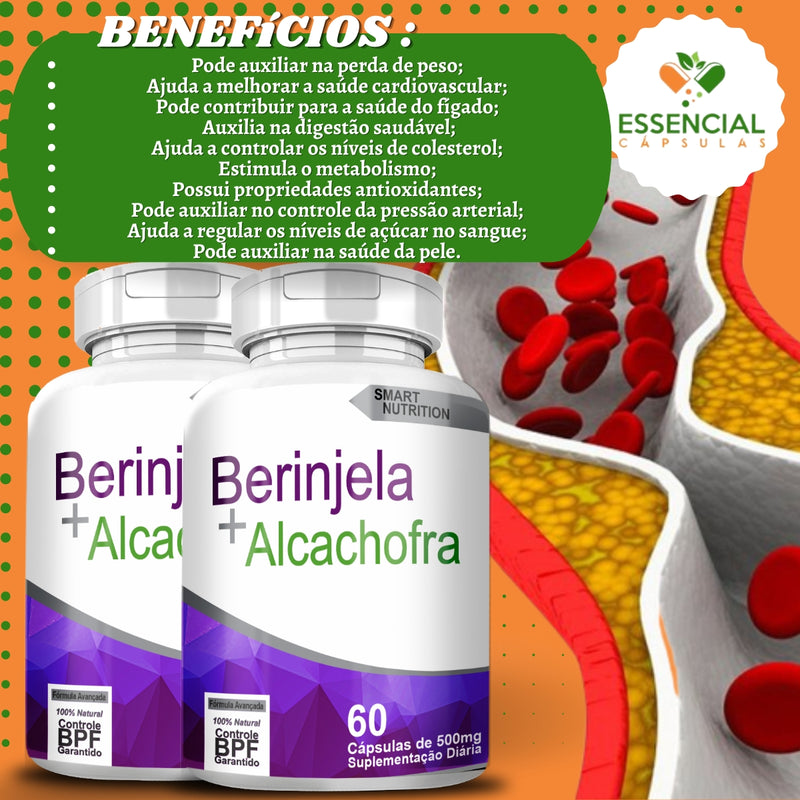 Kit com 3 Potes Berinjela Com Alcachofra 500mg 60 Cápsulas