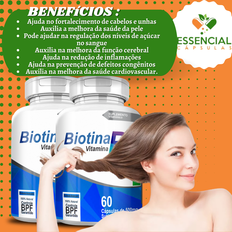 Kit com 5 Potes Biotina B7 500mg 60 Cápsulas