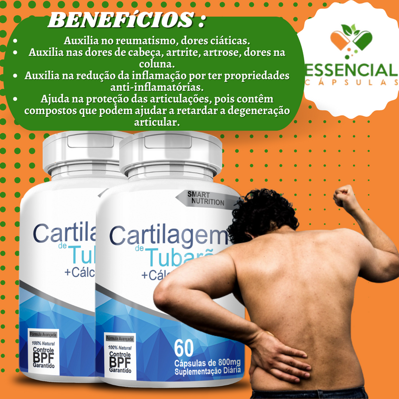 Kit com 5 Potes Cartilagem De Tubarão C/ Cálcio De Ostra 800mg 60 Cápsulas