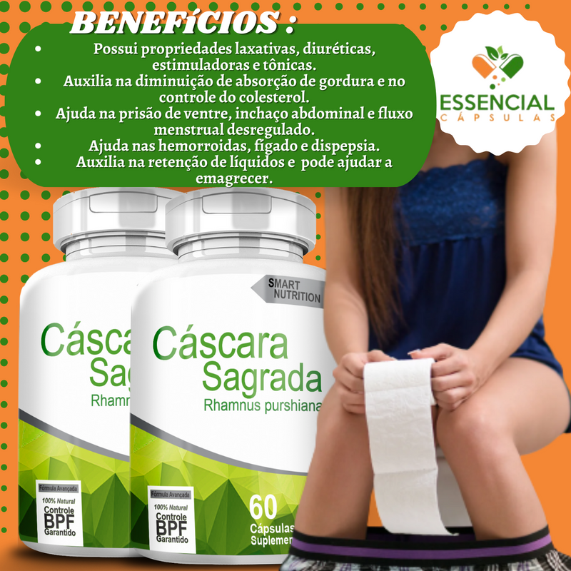 Kit com 3 Potes Cascara Sagrada 500mg 60 Cápsulas