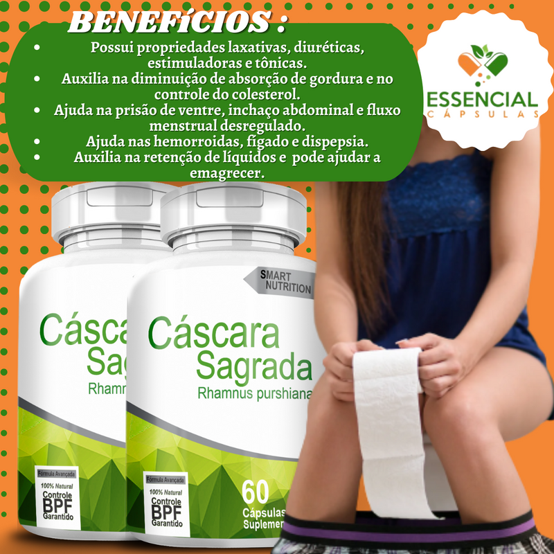 Compre 2 Leve 3 Potes Cascara Sagrada 500mg 60 Cápsulas
