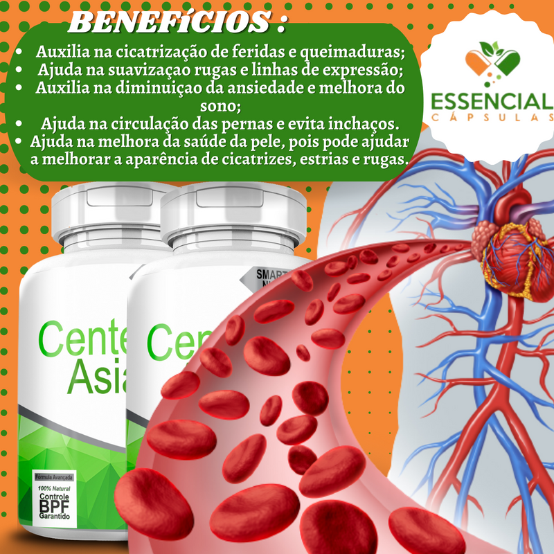 Kit com 3 Potes Centella Asiática 500mg 60 Cápsulas