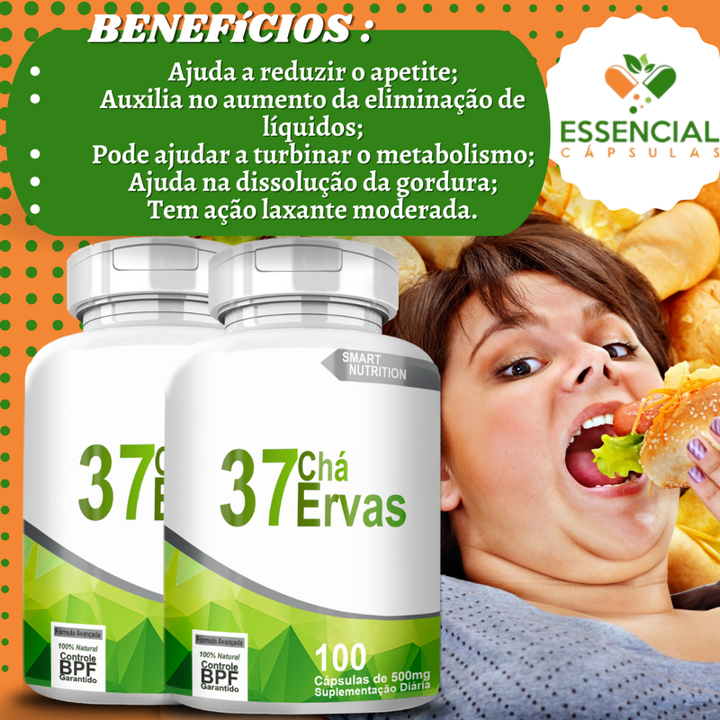 Compre 2 Leve 3 Potes Chá 37 Ervas 500mg 100 Cápsulas