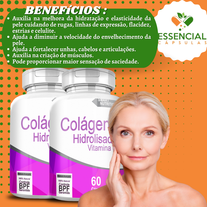 Kit com 3 Potes Colágeno Hidrolisado + Vitamina C - de 500mg 60Cáp