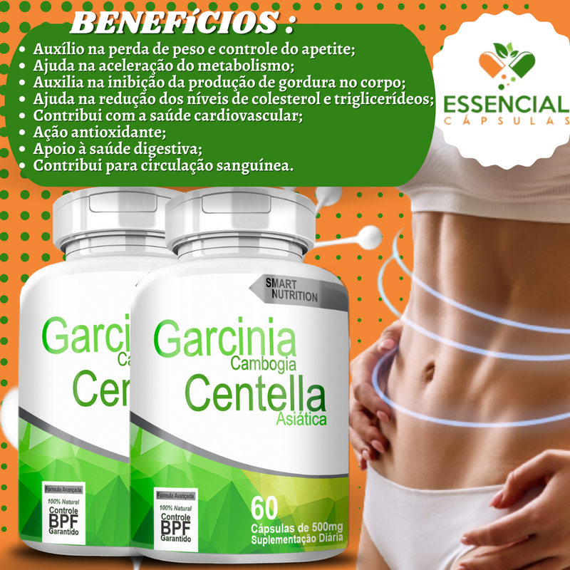 Kit com 3 Garcinia Com Centella Asiática 500mg 60 Cápsulas