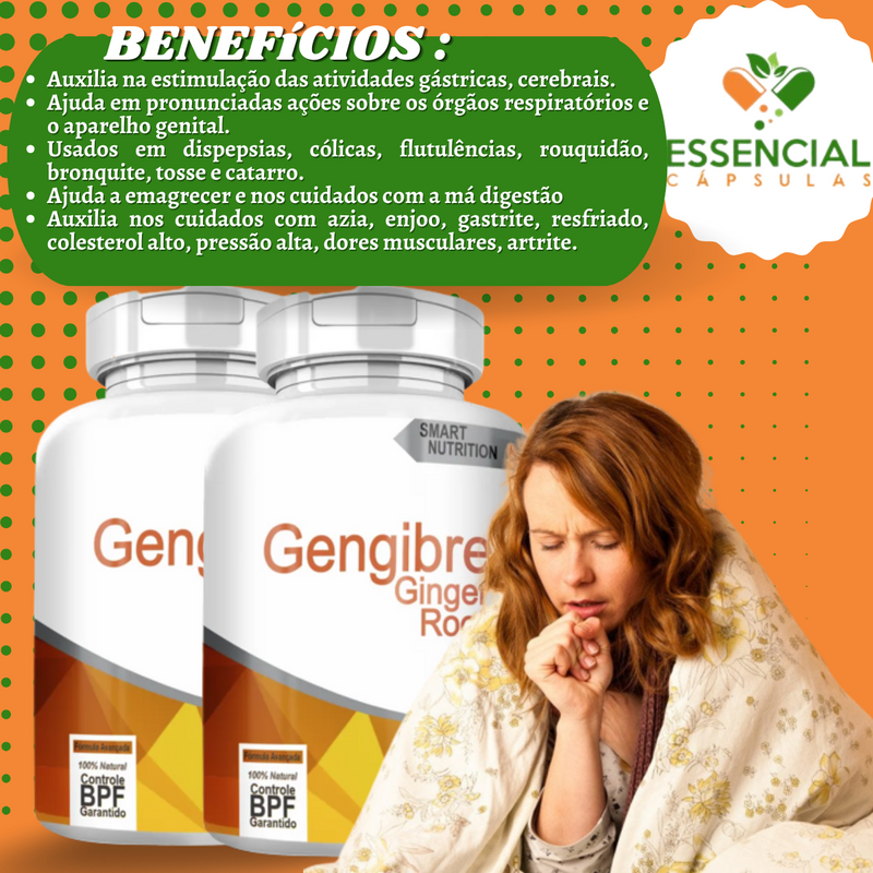 Kit com 3 Potes Gengibre 500mg 60 Cápsulas