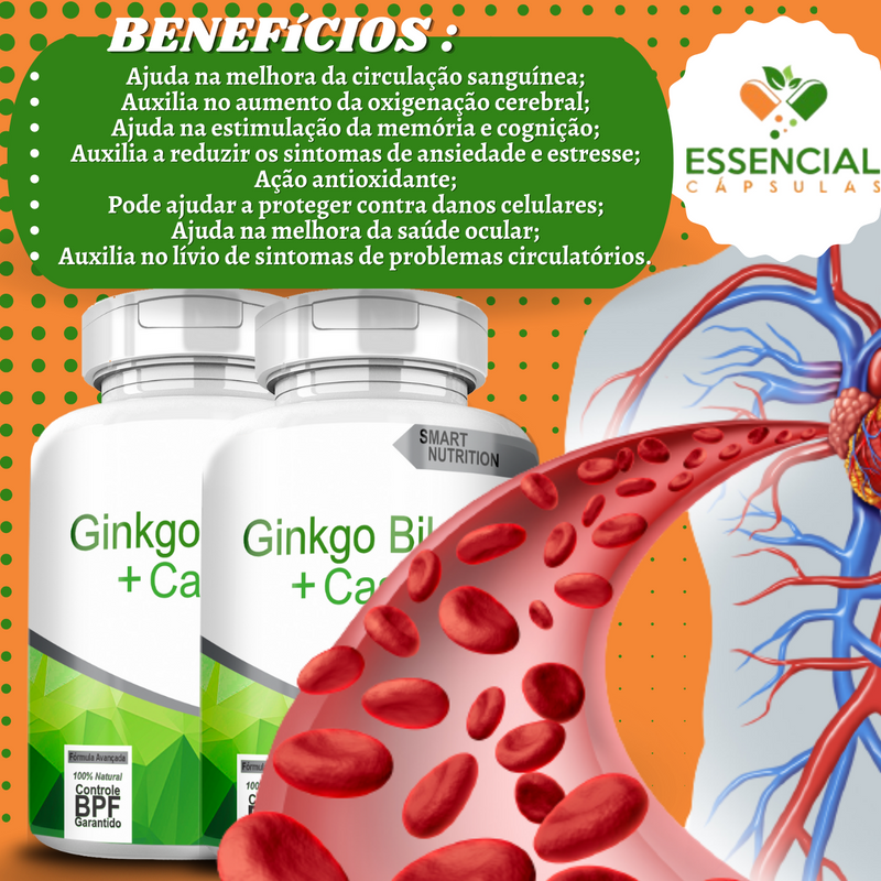 Kit com 5 Ginkgo Biloba Com Castanha Da Índia 500mg 60 Cápsulas