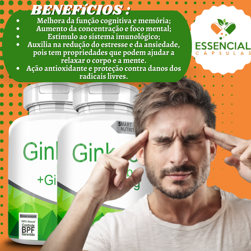 Kit com 5 Ginkgo Biloba C/ Ginseng 500mg 60 Cápsulas