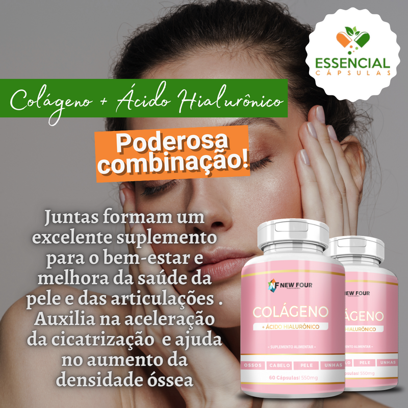 Kit Com  3 Potes Colágeno + Ácido Hialurônico 550mg 60 Cápsulas