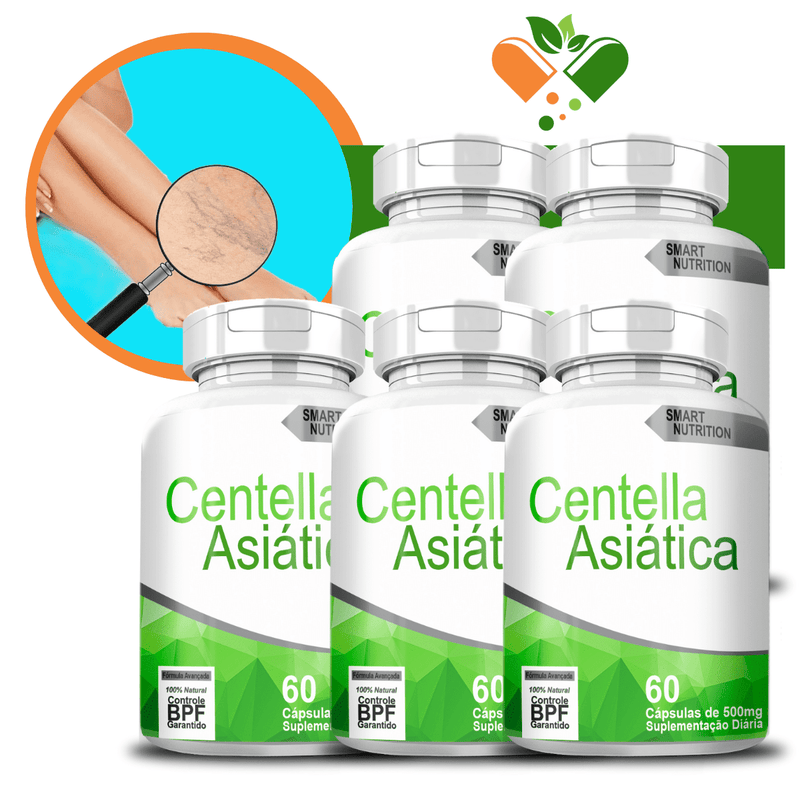 Kit com 5 Potes Centella Asiática 500mg 60 Cápsulas