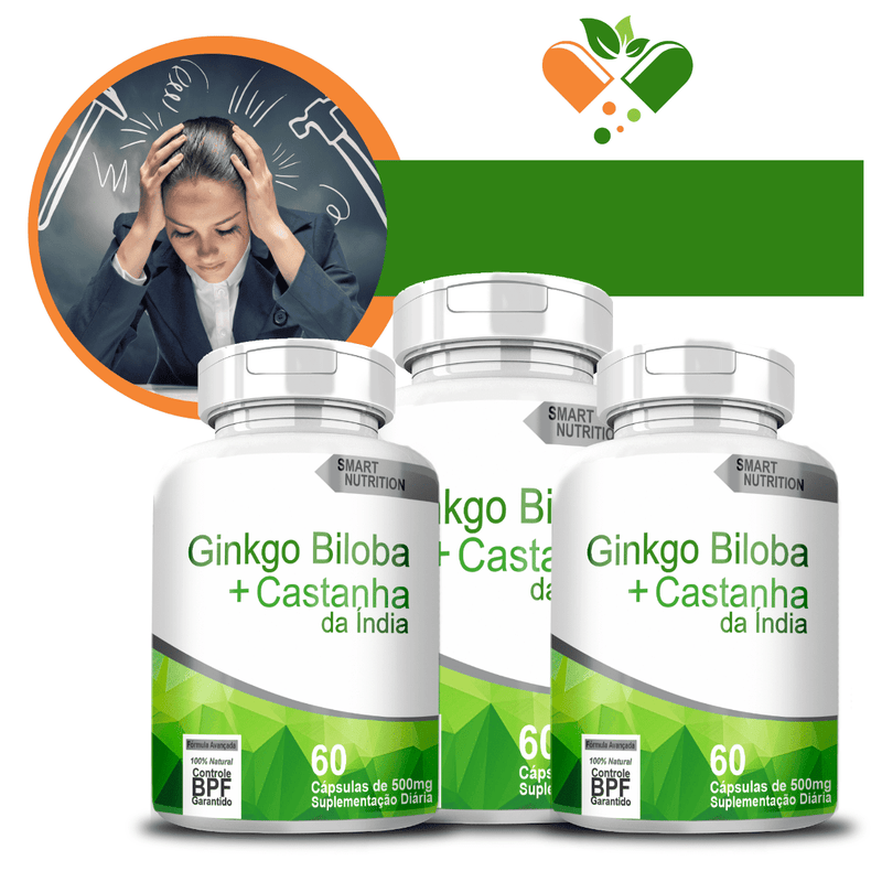 Kit com 3 Ginkgo Biloba Com Castanha Da Índia 500mg 60 Cápsulas