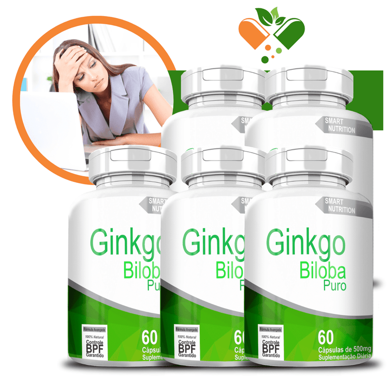 Kit com 5 Ginkgo Biloba Puro 500mg 60 Cápsulas