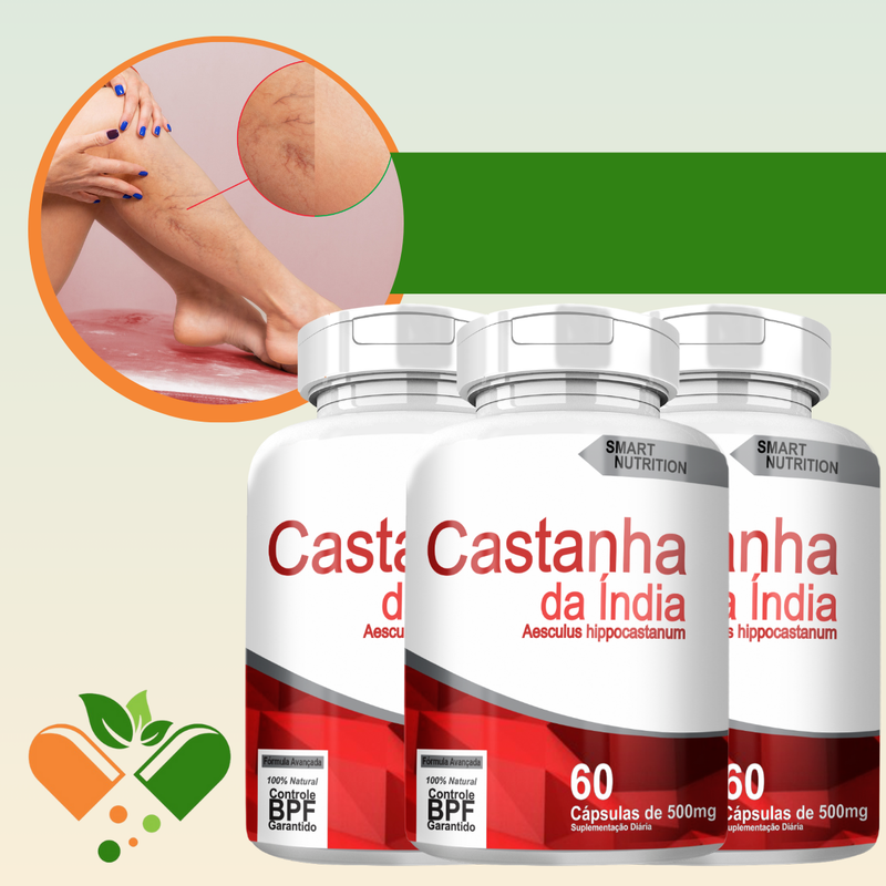 CASTANHA DA ÍNDIA  KIT COM 3 POTES COM TOTAL DE 180 CAPSULAS
