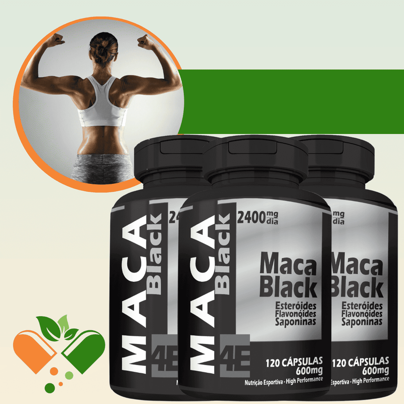 Kit Com 3 Potes  Maca Black 600mg 120 Cápsulas